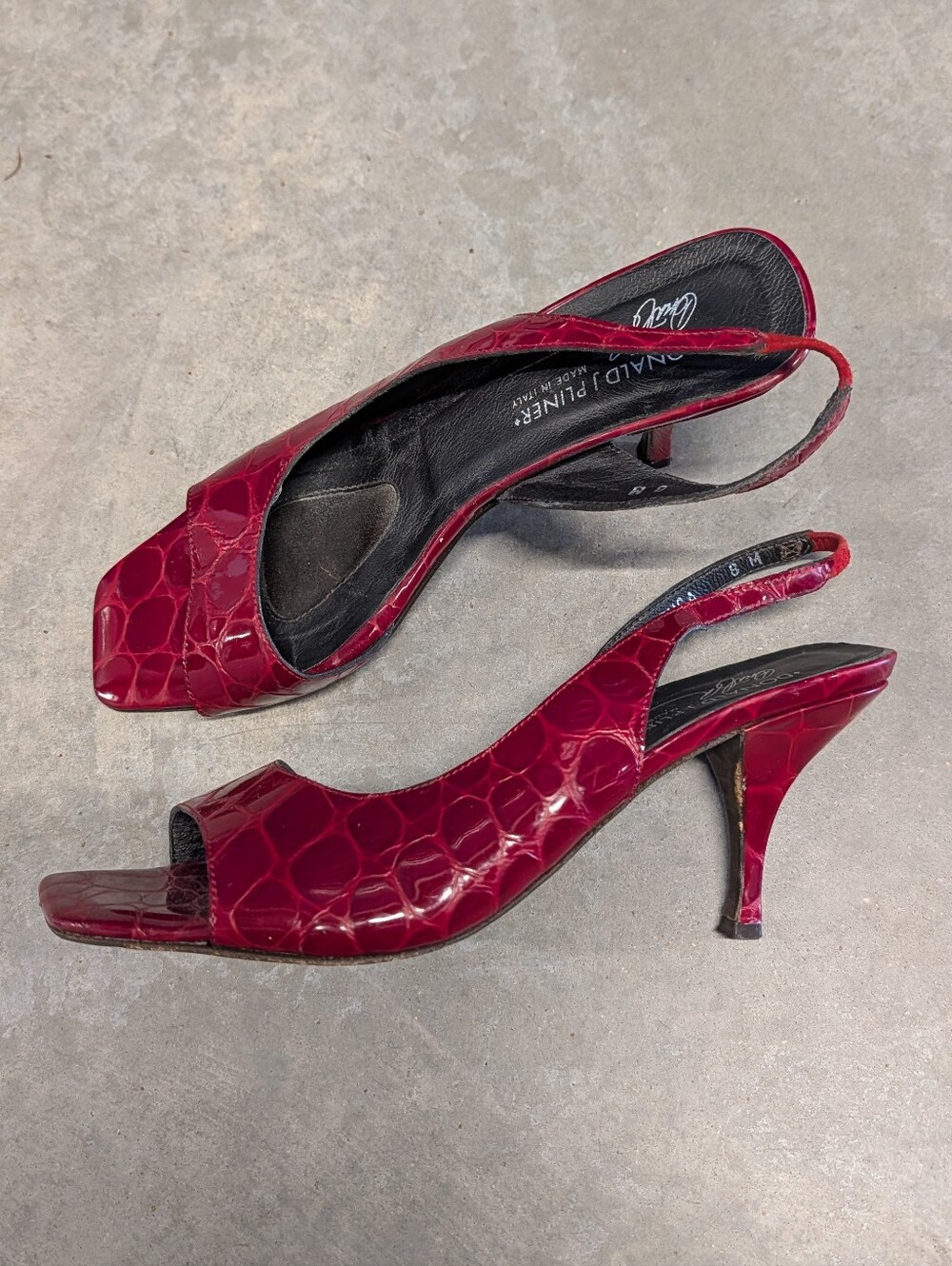 DONALD J PLINER red moc croc slingback heels 8